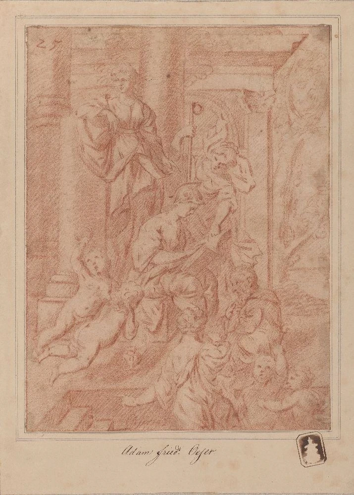 Gruppo di figure allegoriche sui gradini di un tempio